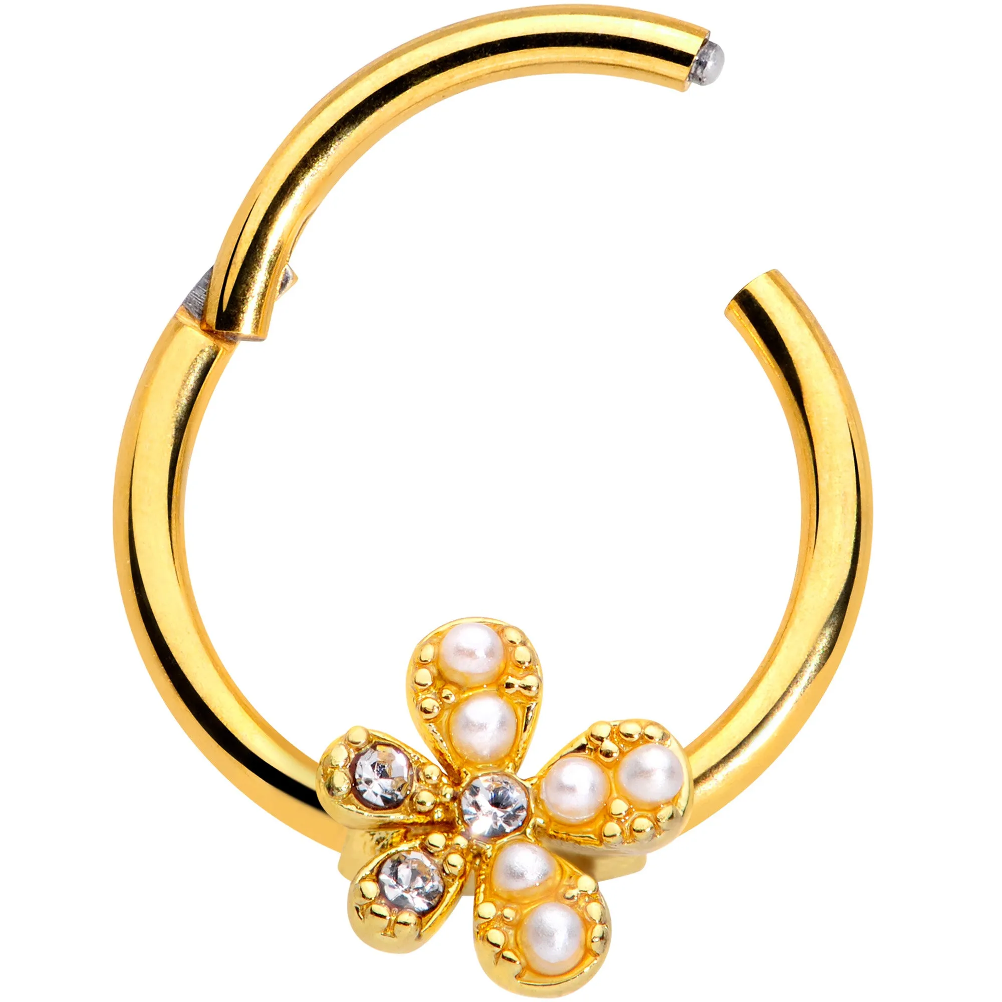 16 Gauge 3/8 Clear Gem Gold Tone Stylish Splat Hinged Segment Ring