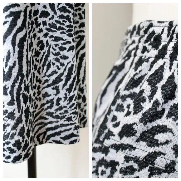 1980s Light Gray &amp; Black Zebra Animal Print Stretch Skirt | Vintage | 80s | VTG