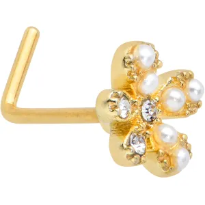 20 Gauge 1/4 Clear Gem Gold Tone Stylish Splat L Shape Nose Ring
