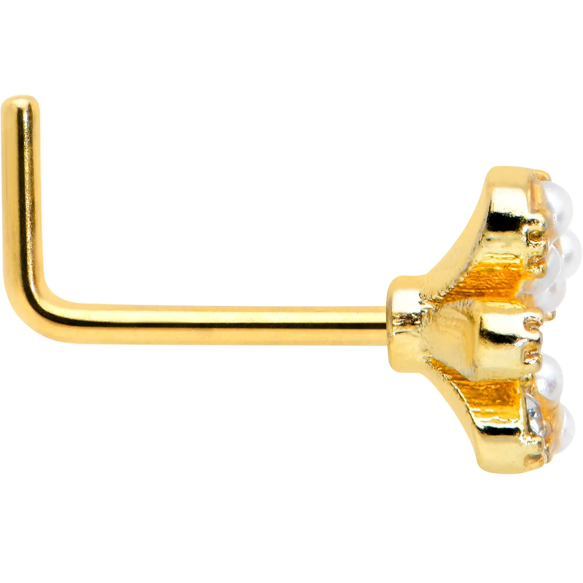 20 Gauge 1/4 Clear Gem Gold Tone Stylish Splat L Shape Nose Ring
