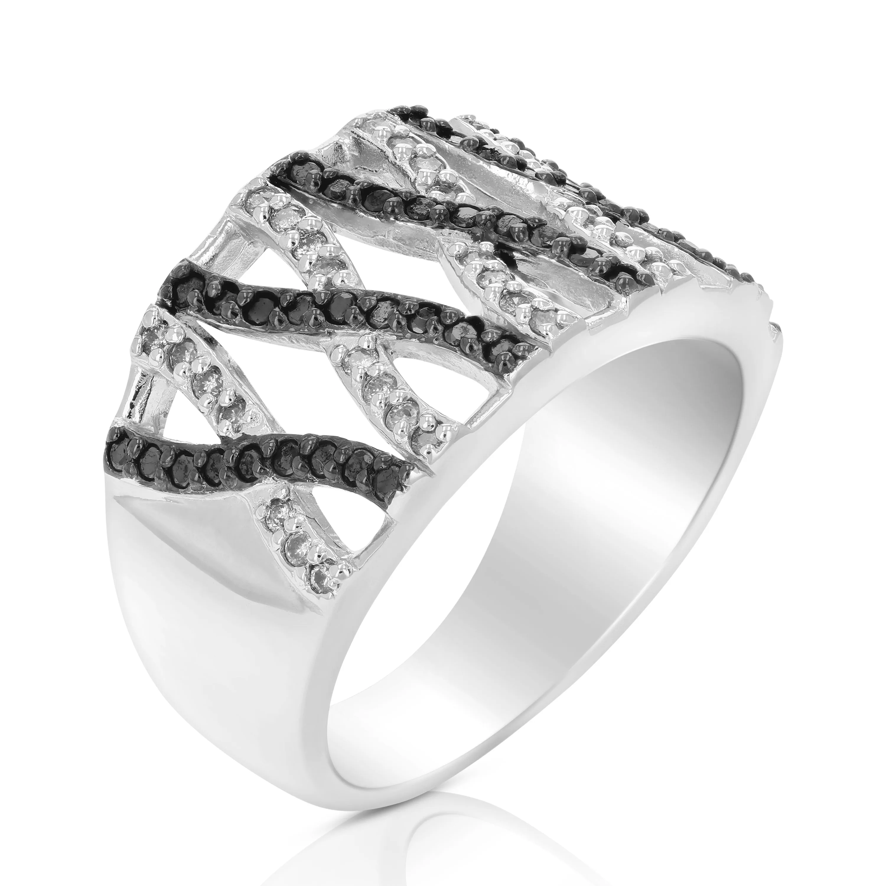 2/3 cttw Criss Cross Diamond Statement Ring in Sterling Silver