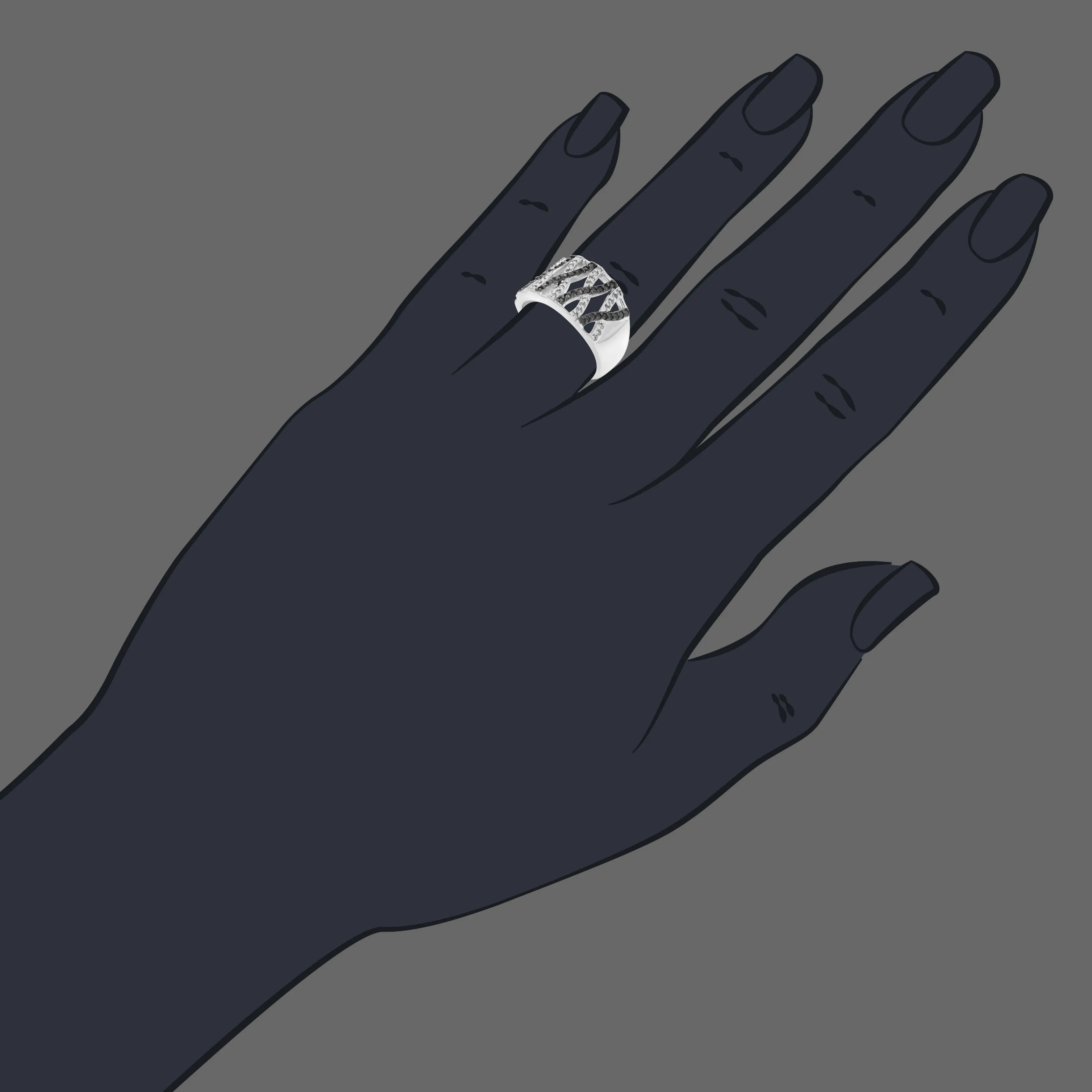 2/3 cttw Criss Cross Diamond Statement Ring in Sterling Silver