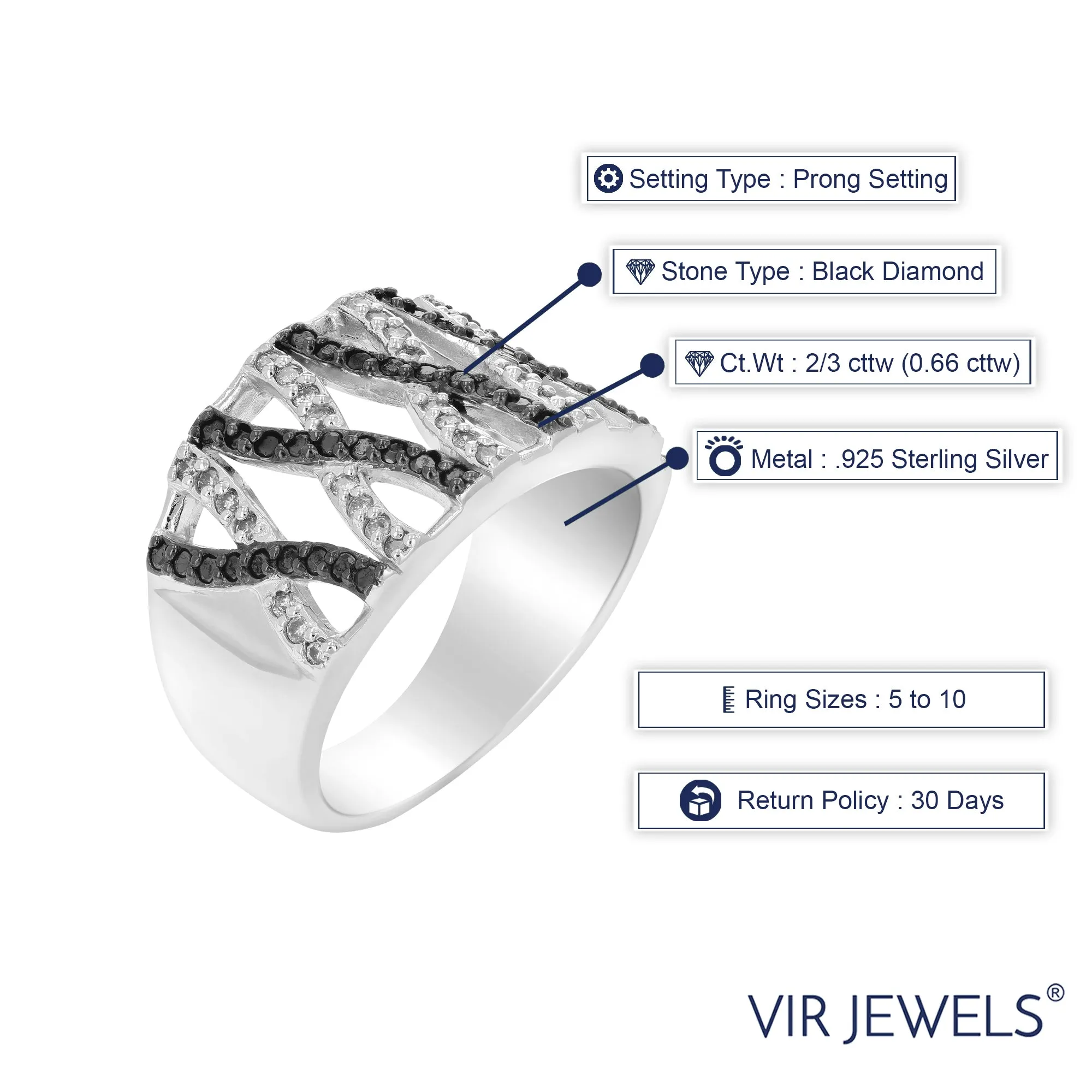 2/3 cttw Criss Cross Diamond Statement Ring in Sterling Silver