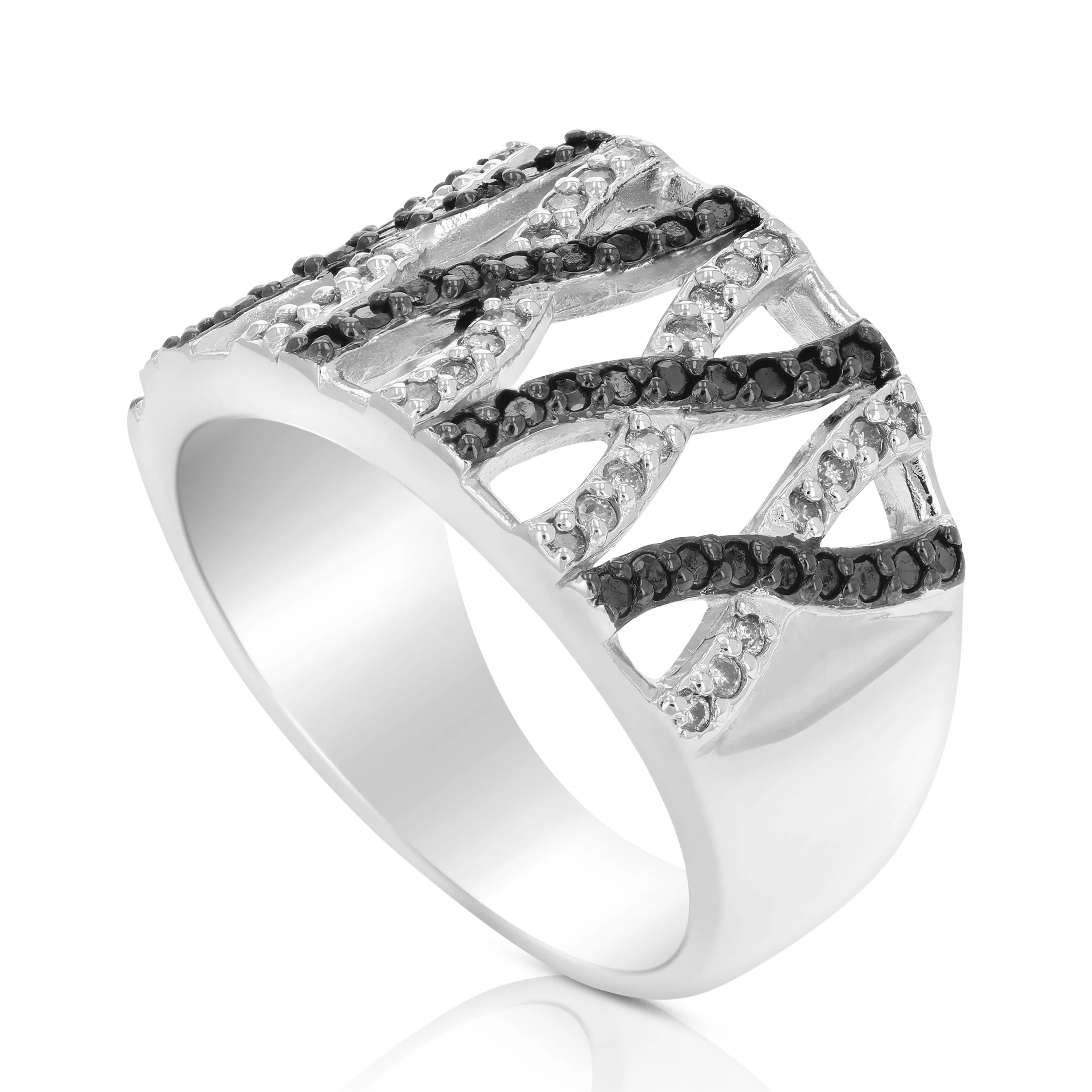 2/3 cttw Criss Cross Diamond Statement Ring in Sterling Silver