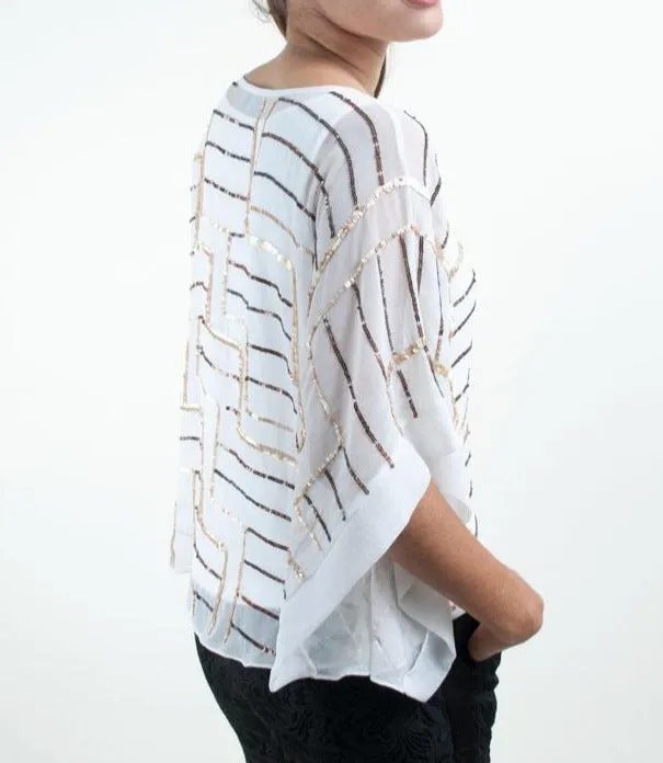 A-Maze Me Contrast Sequin Chiffon Top