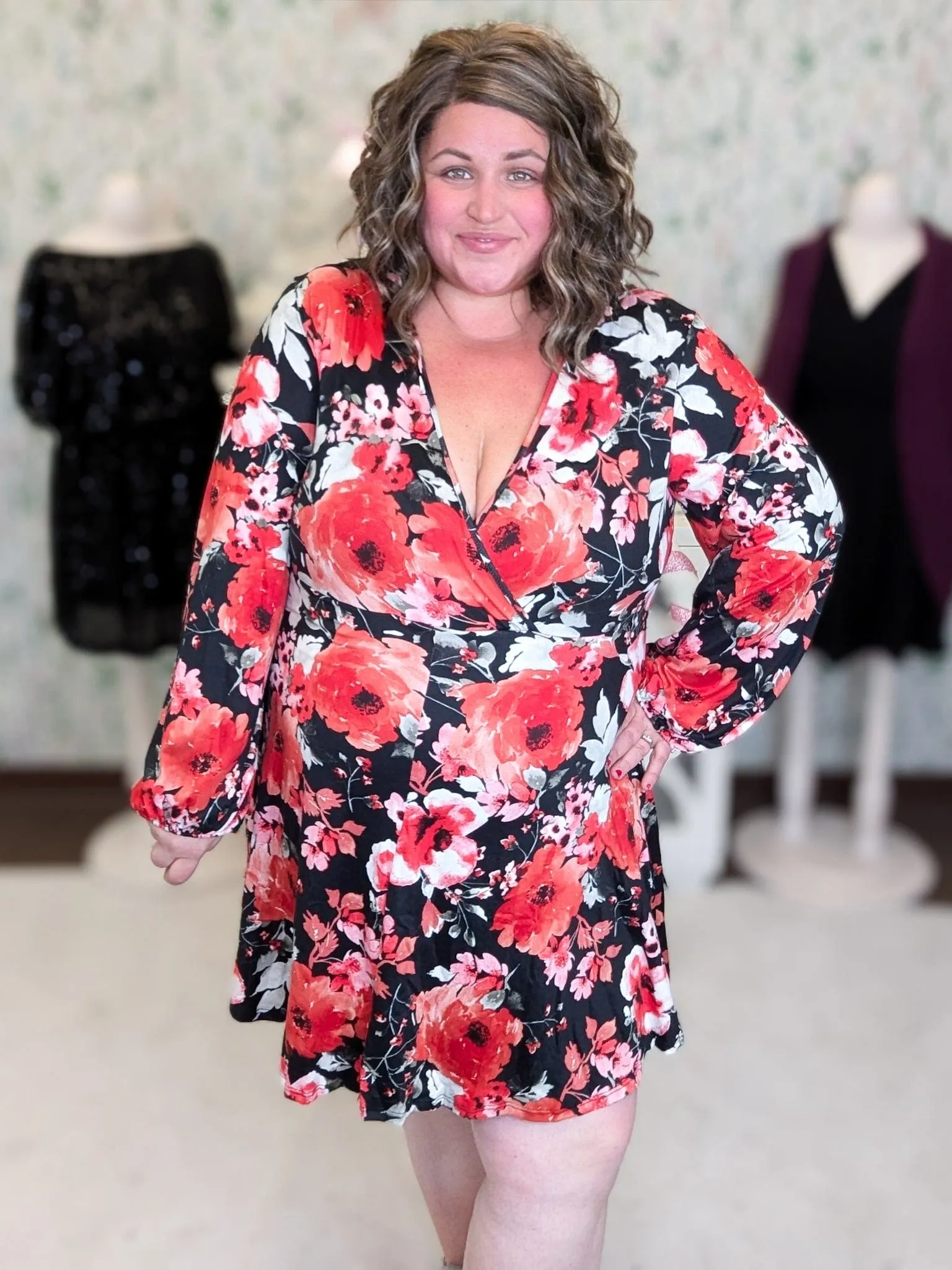 Alaina Black   Red Floral Dress w/Shorts