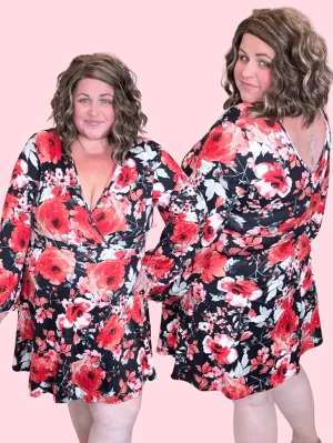 Alaina Black   Red Floral Dress w/Shorts