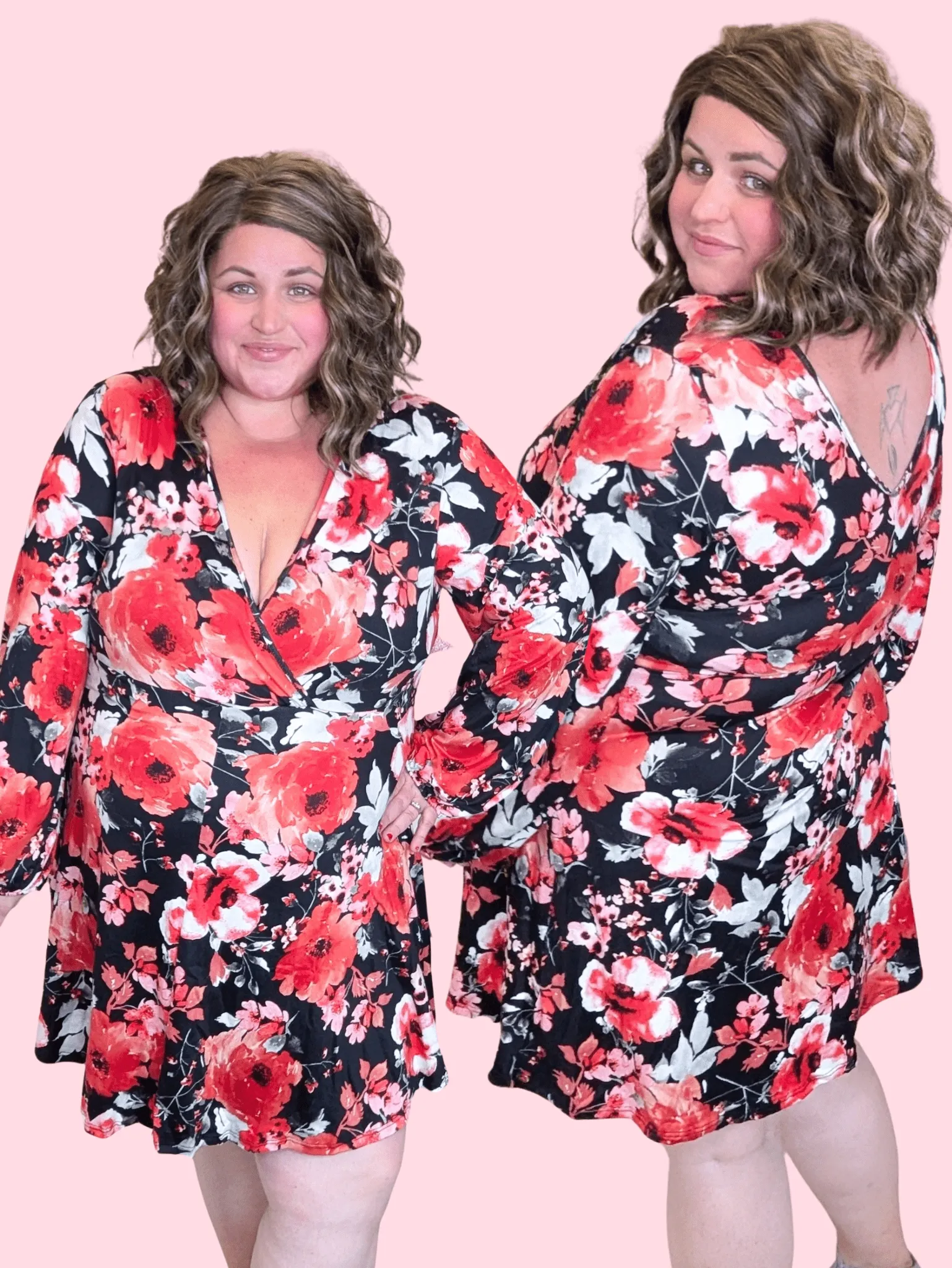 Alaina Black   Red Floral Dress w/Shorts