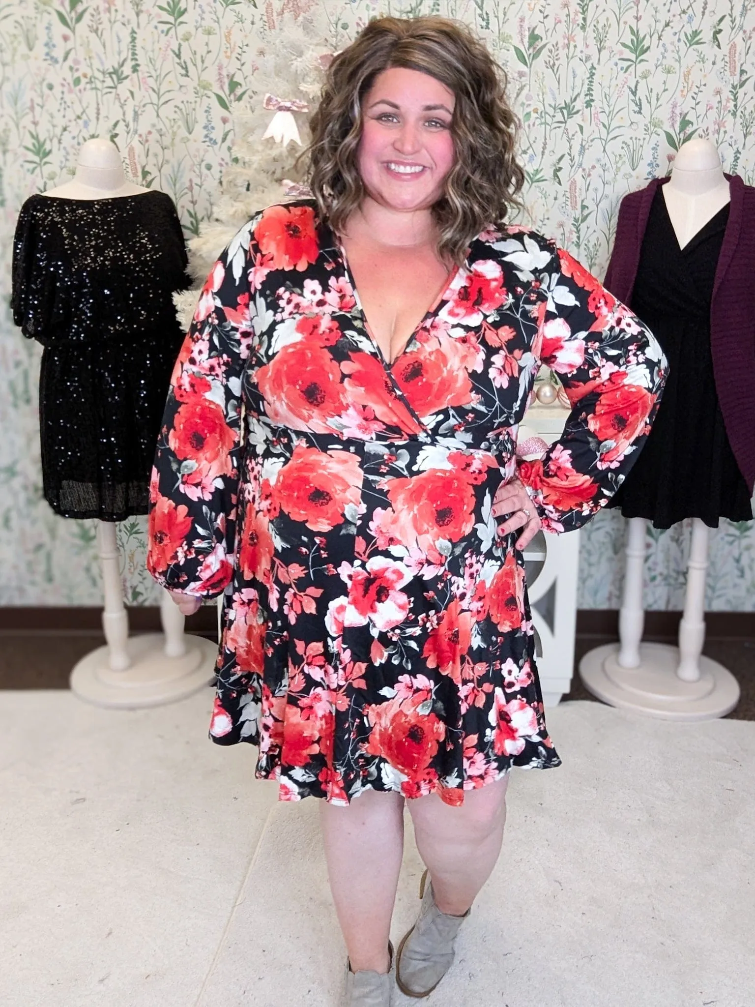 Alaina Black   Red Floral Dress w/Shorts