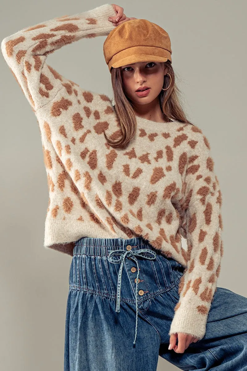 Animal Print Crewneck Sweater