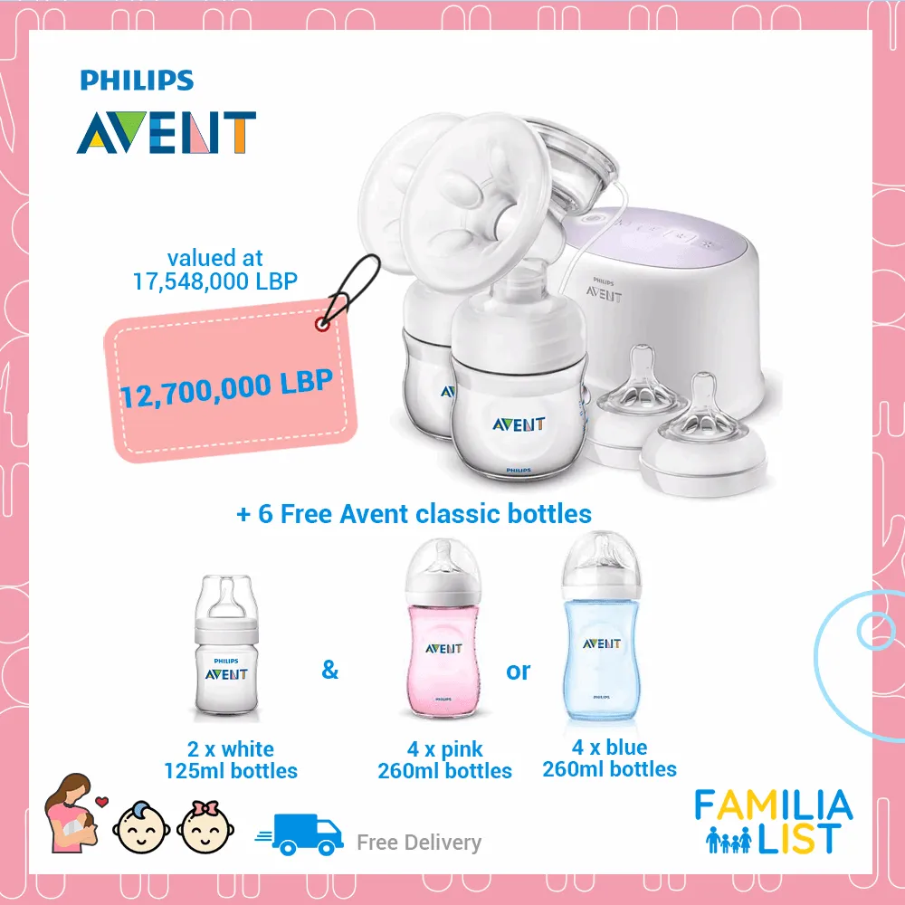 Avent Double Electrical Pump   6 Free Avent Classic Bottles