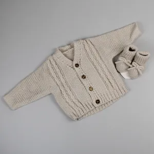 Baby Beige Chunky Knit Cardigan with Booties