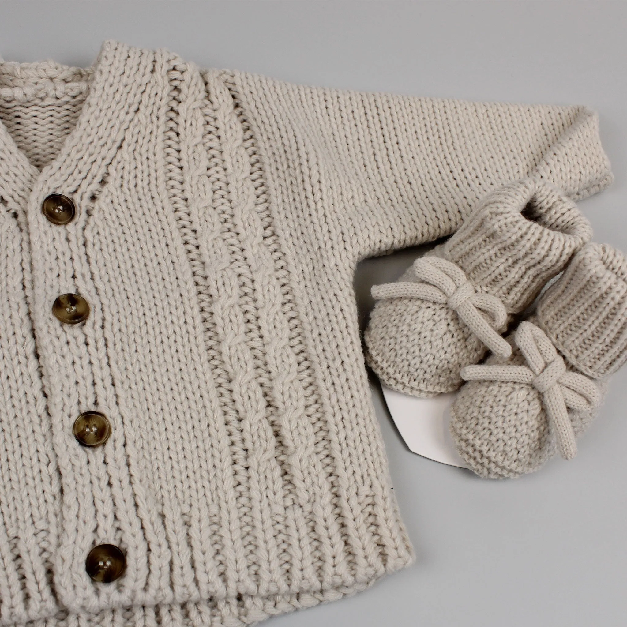 Baby Beige Chunky Knit Cardigan with Booties
