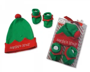 Baby Hat and Booties Christmas Gift Set - Elf