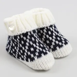 Baby knitted Booties | White & Navy Blue | Newborn