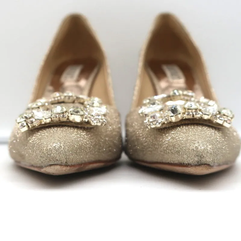 Badgley Mischka Cher Crystal Buckle Pumps Gold Glitter Satin Size 8