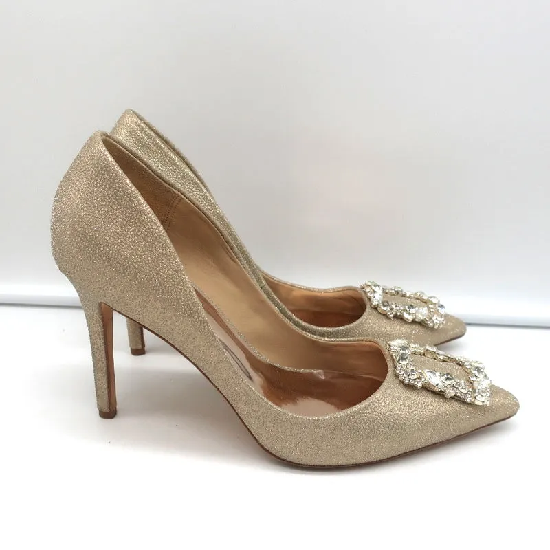 Badgley Mischka Cher Crystal Buckle Pumps Gold Glitter Satin Size 8