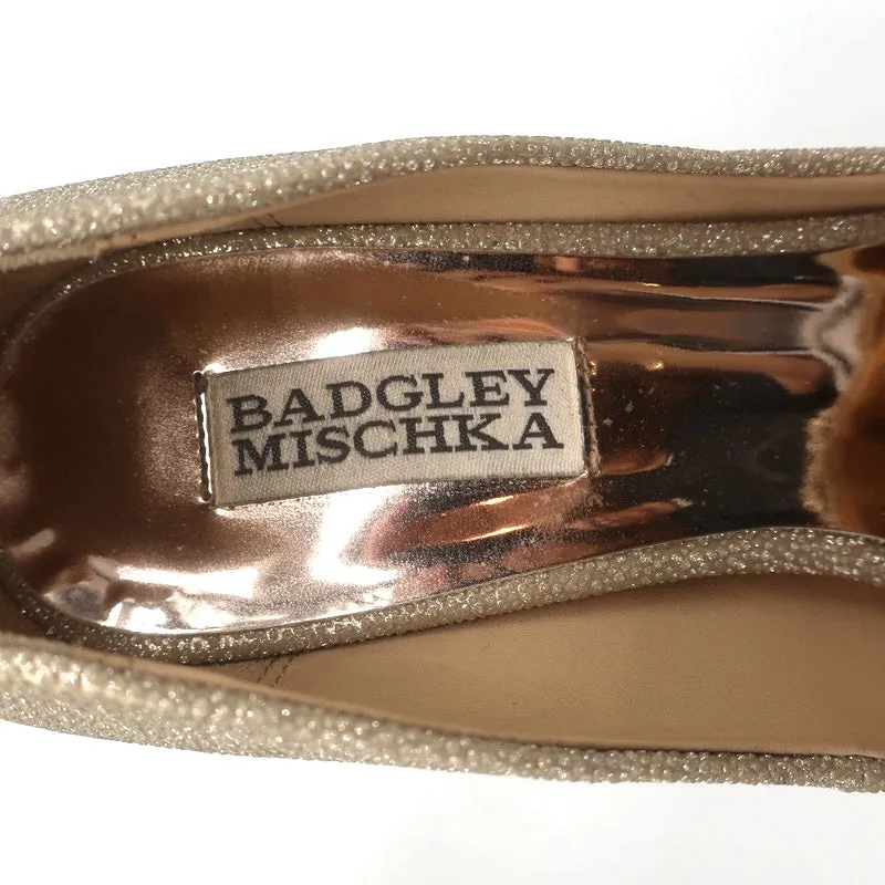 Badgley Mischka Cher Crystal Buckle Pumps Gold Glitter Satin Size 8
