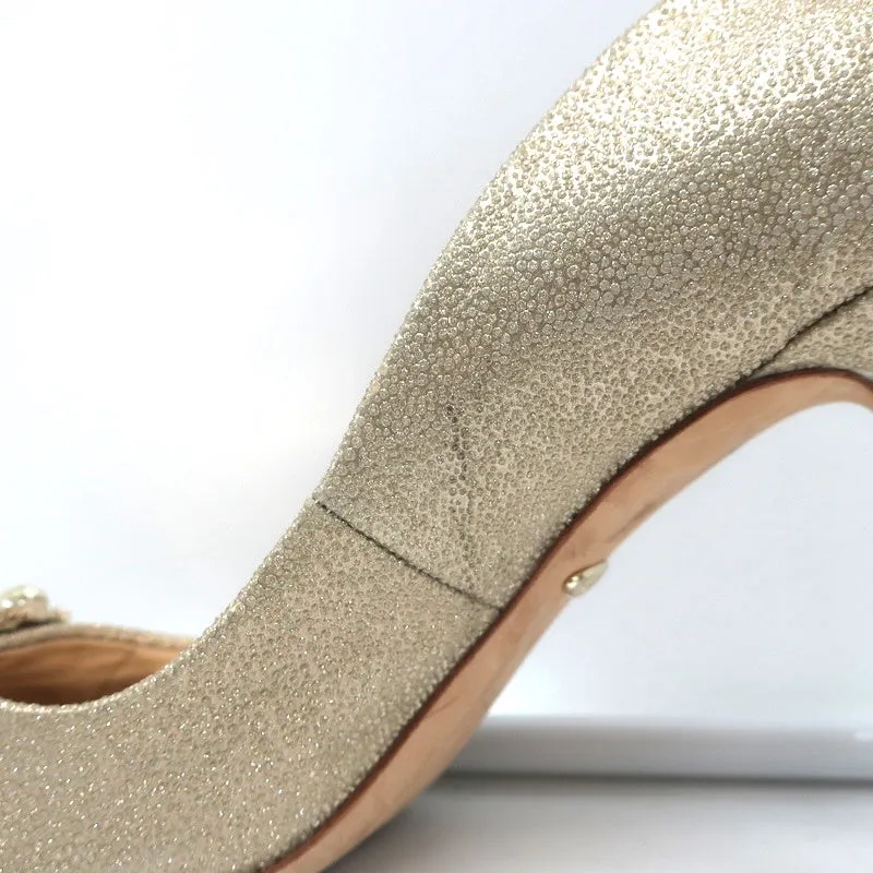 Badgley Mischka Cher Crystal Buckle Pumps Gold Glitter Satin Size 8