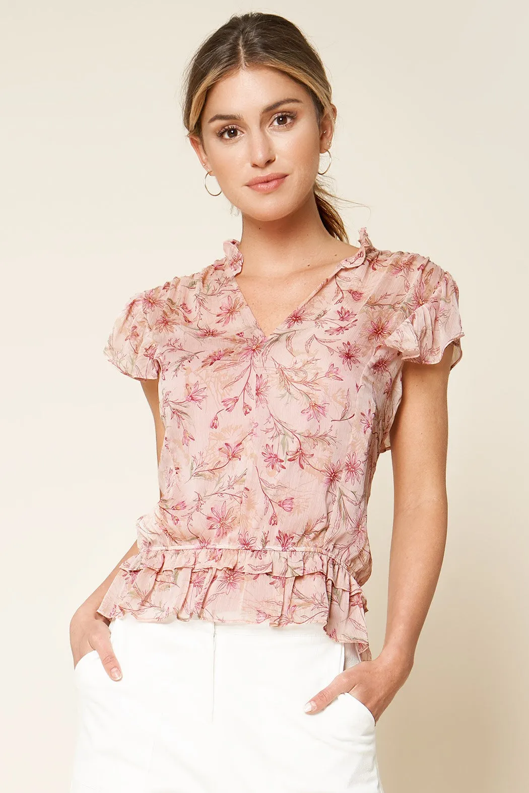 Be Tender Floral Print Ruffled Blouse