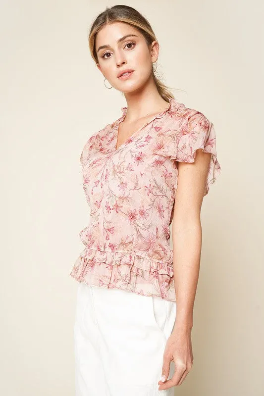 Be Tender Floral Print Ruffled Blouse
