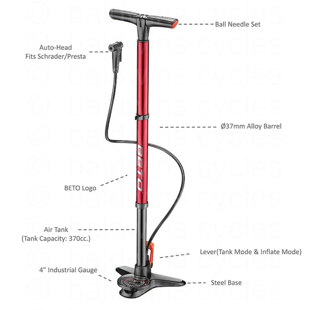 Beto Surge Tubeless Floor Pump W/Gauge