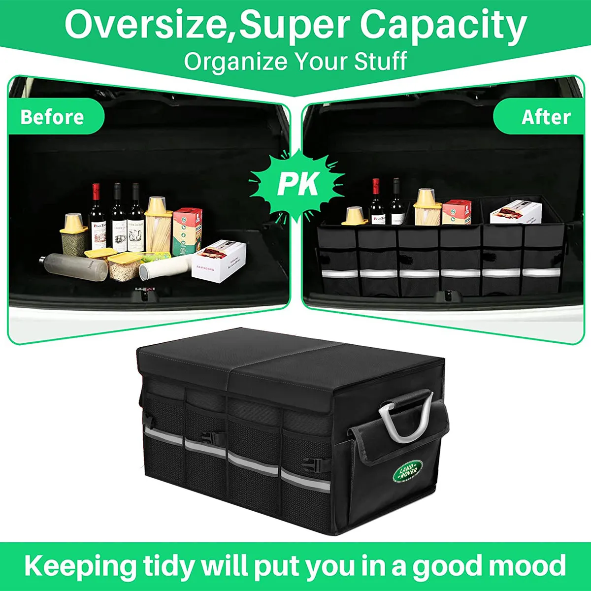 Big Trunk Organizer, Cargo Organizer SUV Trunk Storage Waterproof Collapsible Durable Multi Compartments LR12994