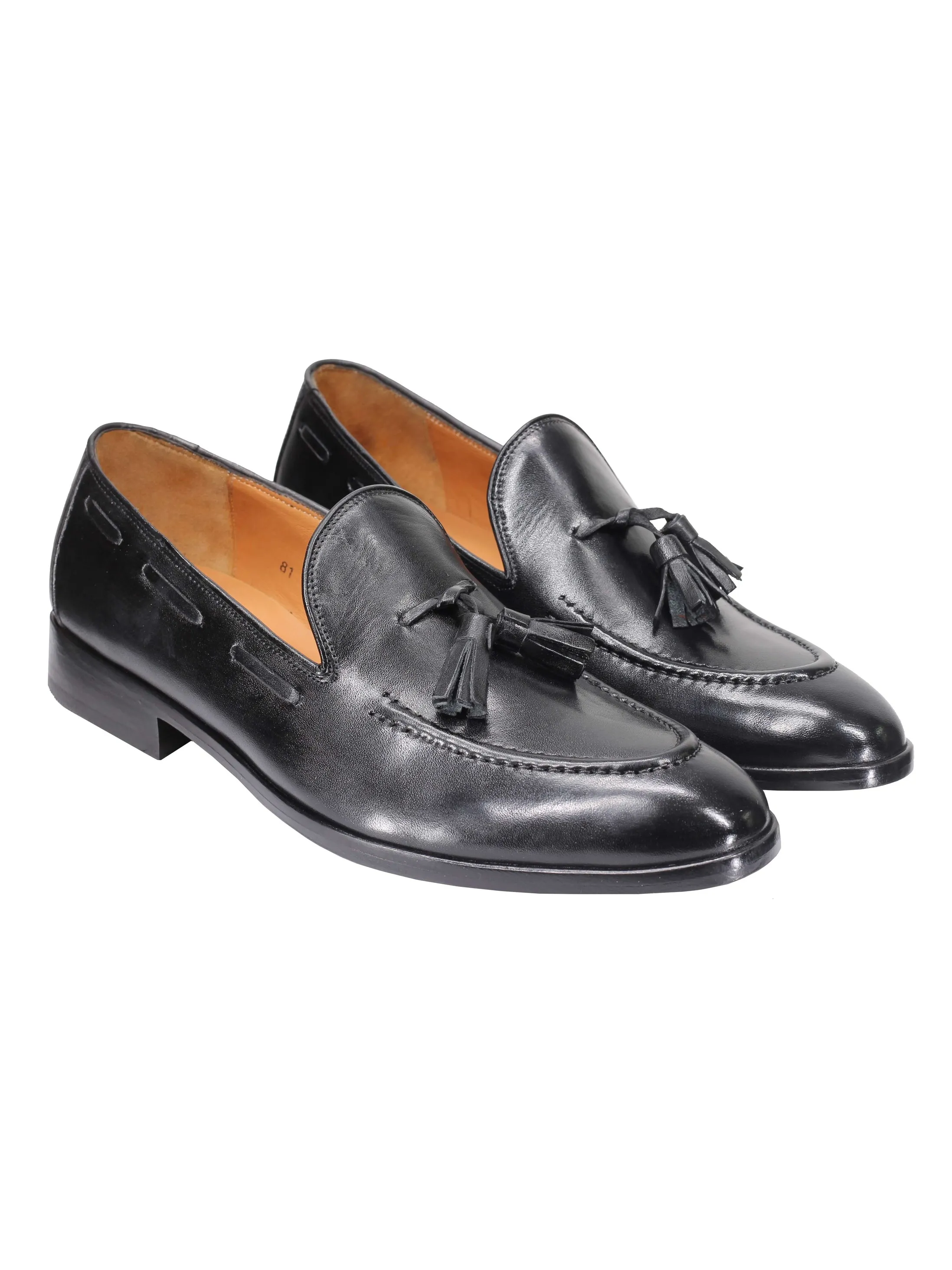 BLACK CALF LEATHER TASSEL LOAFERS