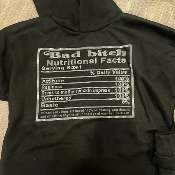 Black Graphic Hoodie with Nutritional Facts