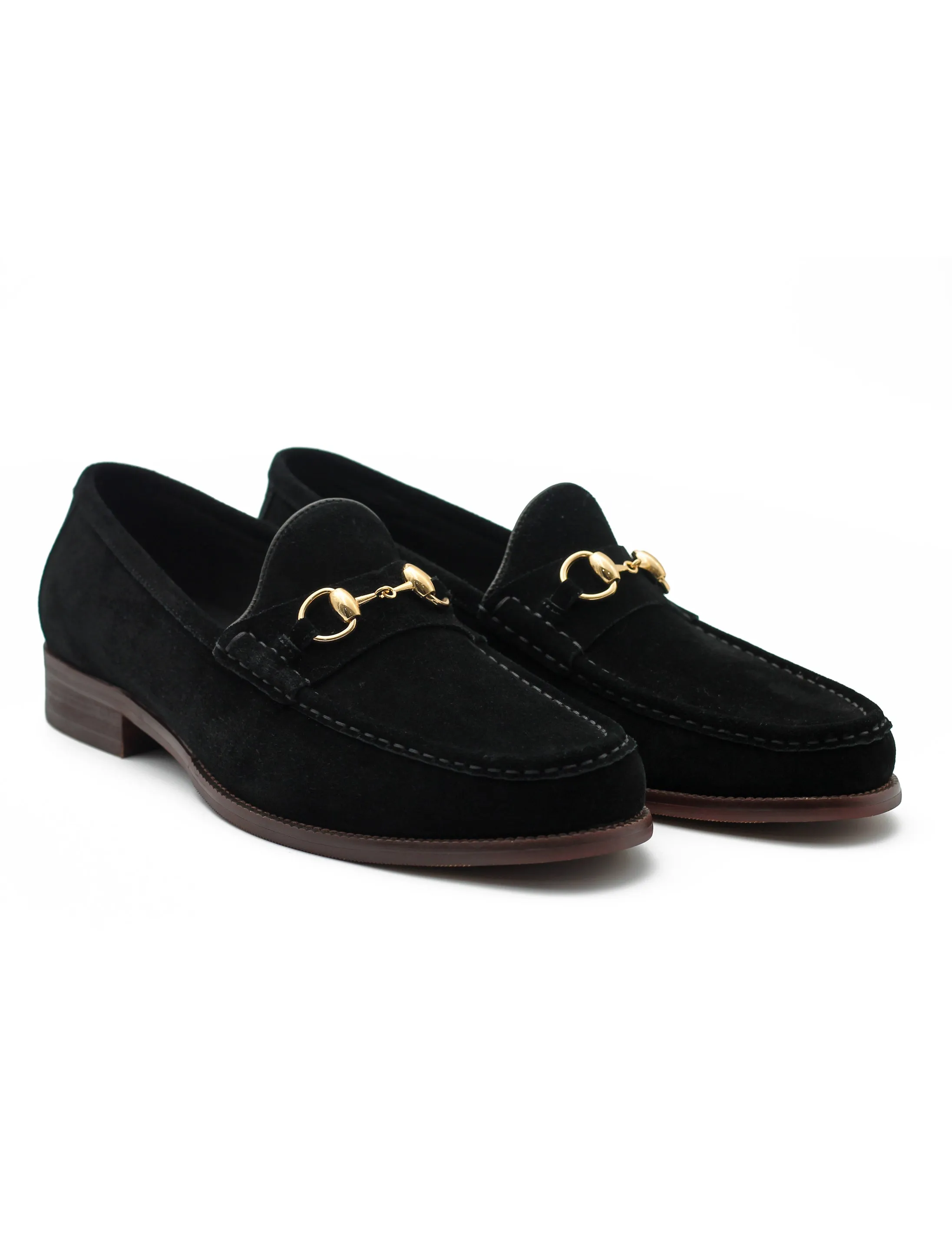 BLACK SUEDE LEATHER LOAFERS WITH GOLD BUCKLE
