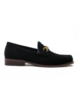 BLACK SUEDE LEATHER LOAFERS WITH GOLD BUCKLE