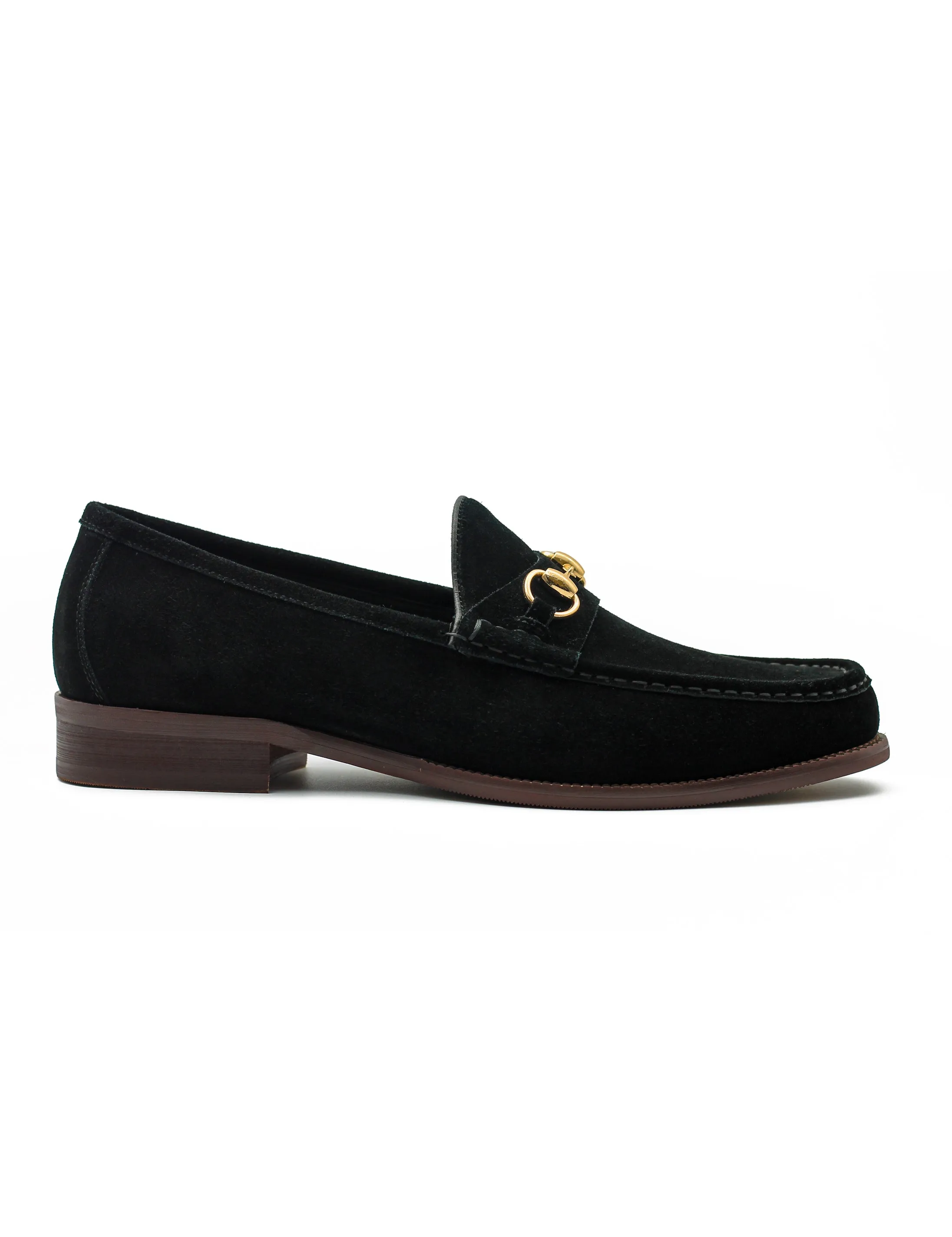 BLACK SUEDE LEATHER LOAFERS WITH GOLD BUCKLE