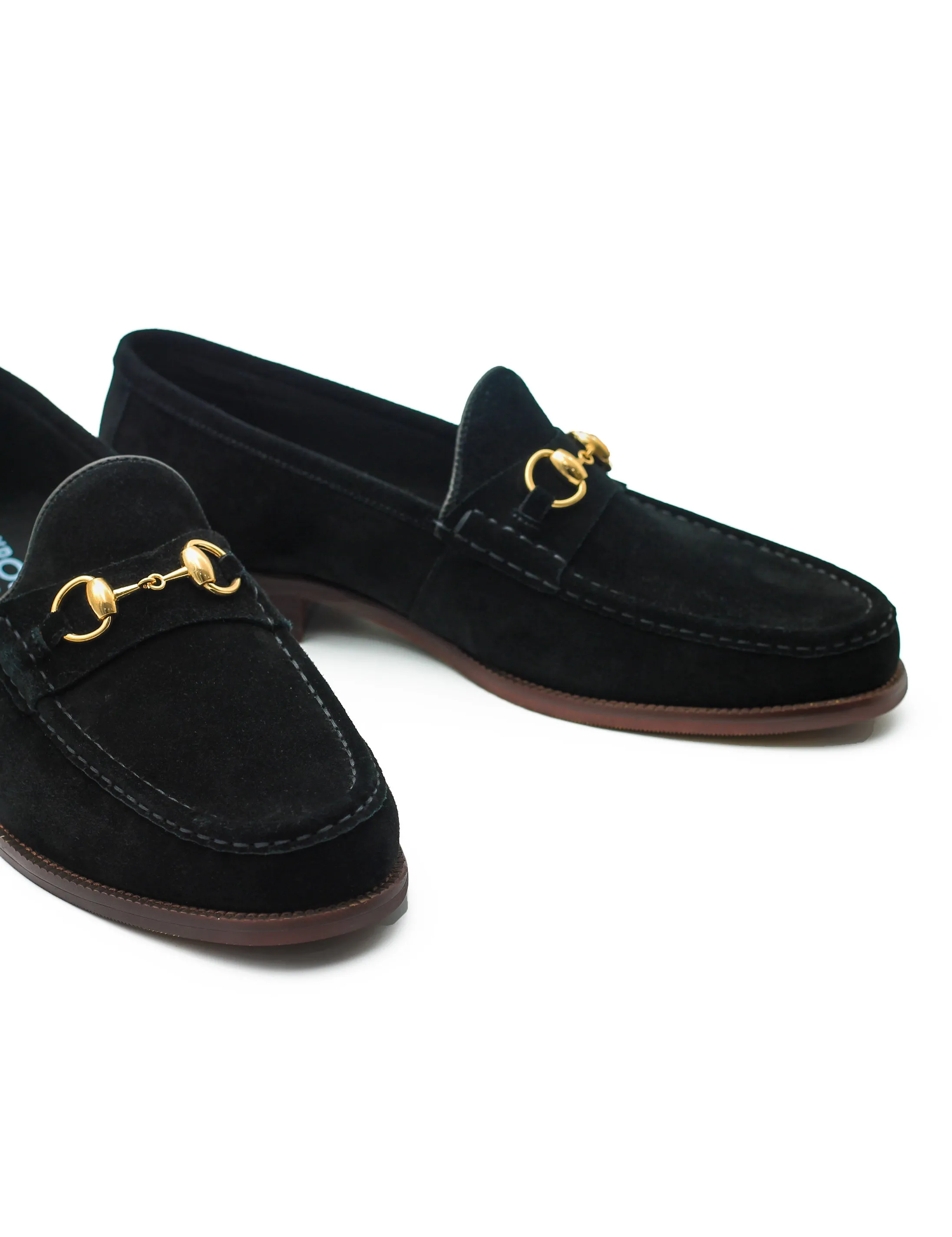 BLACK SUEDE LEATHER LOAFERS WITH GOLD BUCKLE