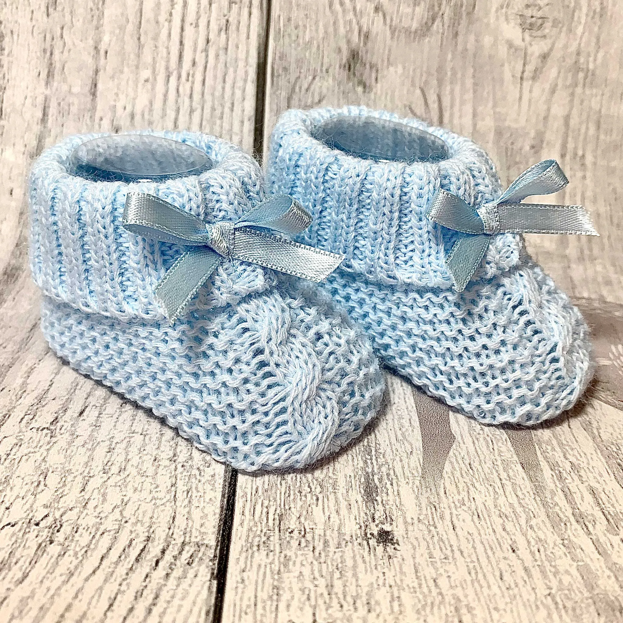Blue Booties  with Satin Bow