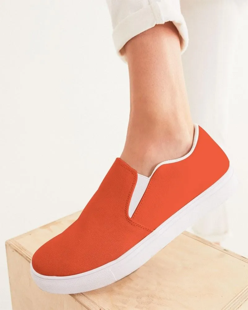 Bright Red Orange Slip-On Canvas Sneakers | Women's | Bright Pure Red Orange | C0M88Y100K0