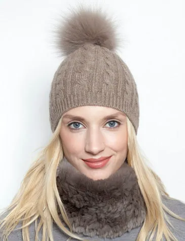 Cable Knit Beanie with Pom Pom
