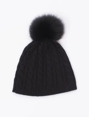 Cable Knit Beanie with Pom Pom