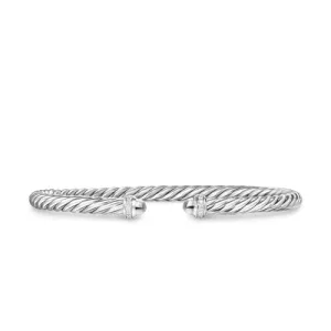 Cablespira Flex Bracelet in Sterling Silver with Diamonds, 4mm, Size Medium