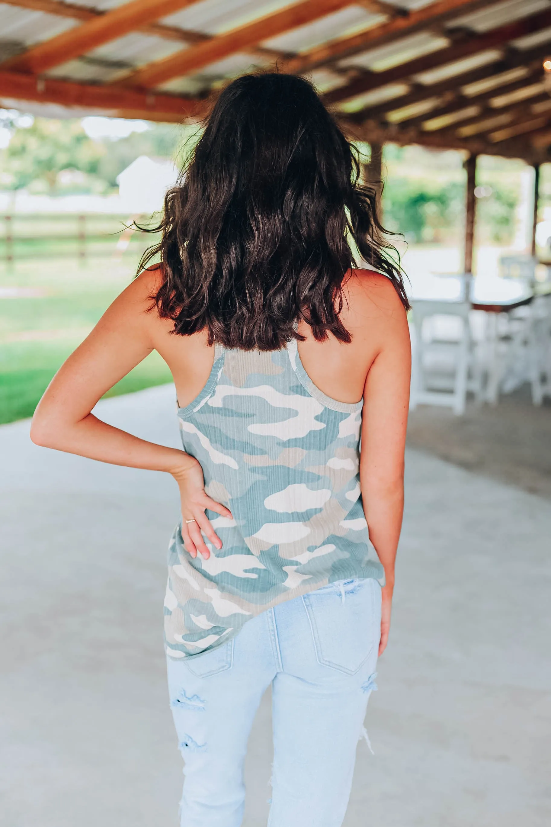Camo Racer Back Tank - Cream/Tan