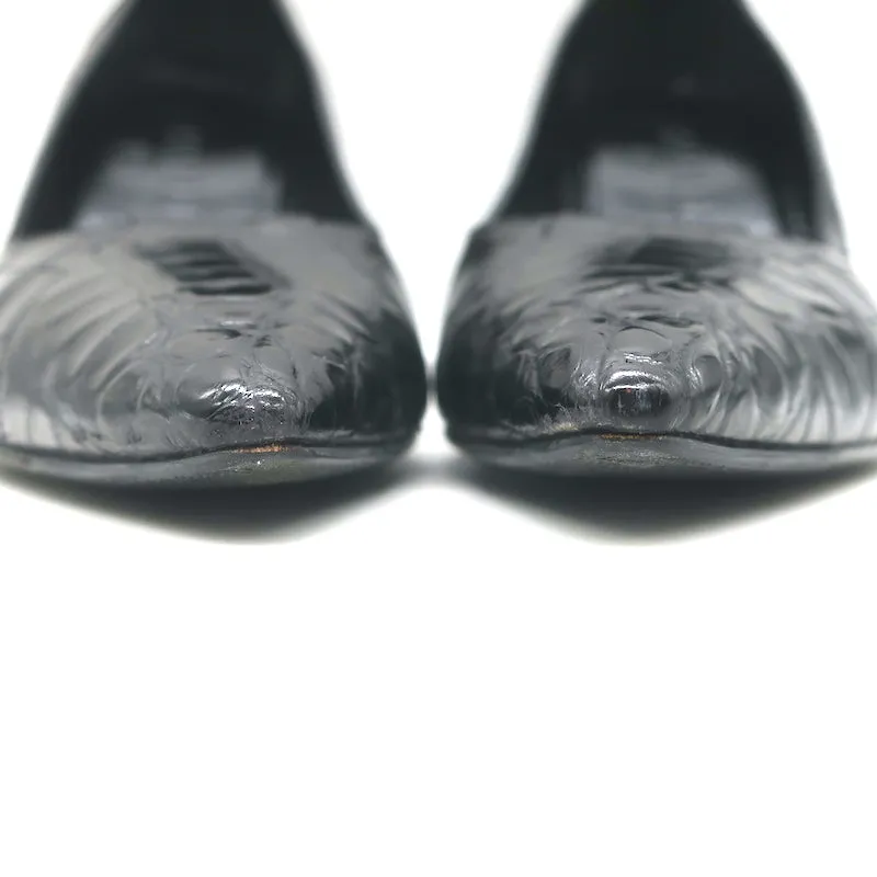 Chanel Croc Pumps Black Leather Size 39.5 Pointed Toe Heels