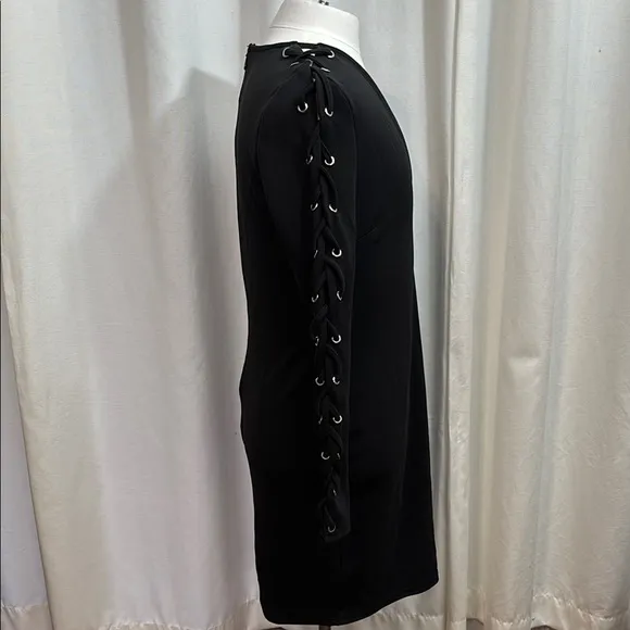 Chic Black V-Neck Dress with Lace-Up Sleeves