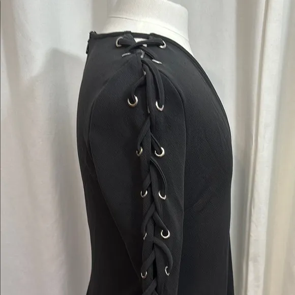 Chic Black V-Neck Dress with Lace-Up Sleeves