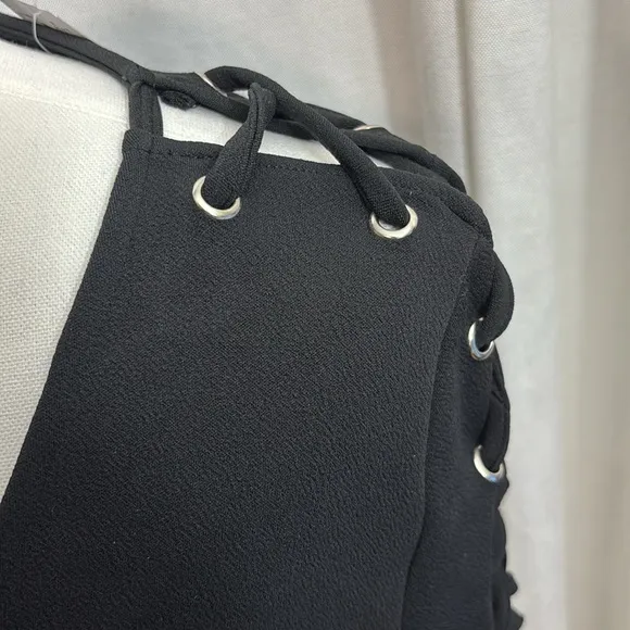 Chic Black V-Neck Dress with Lace-Up Sleeves
