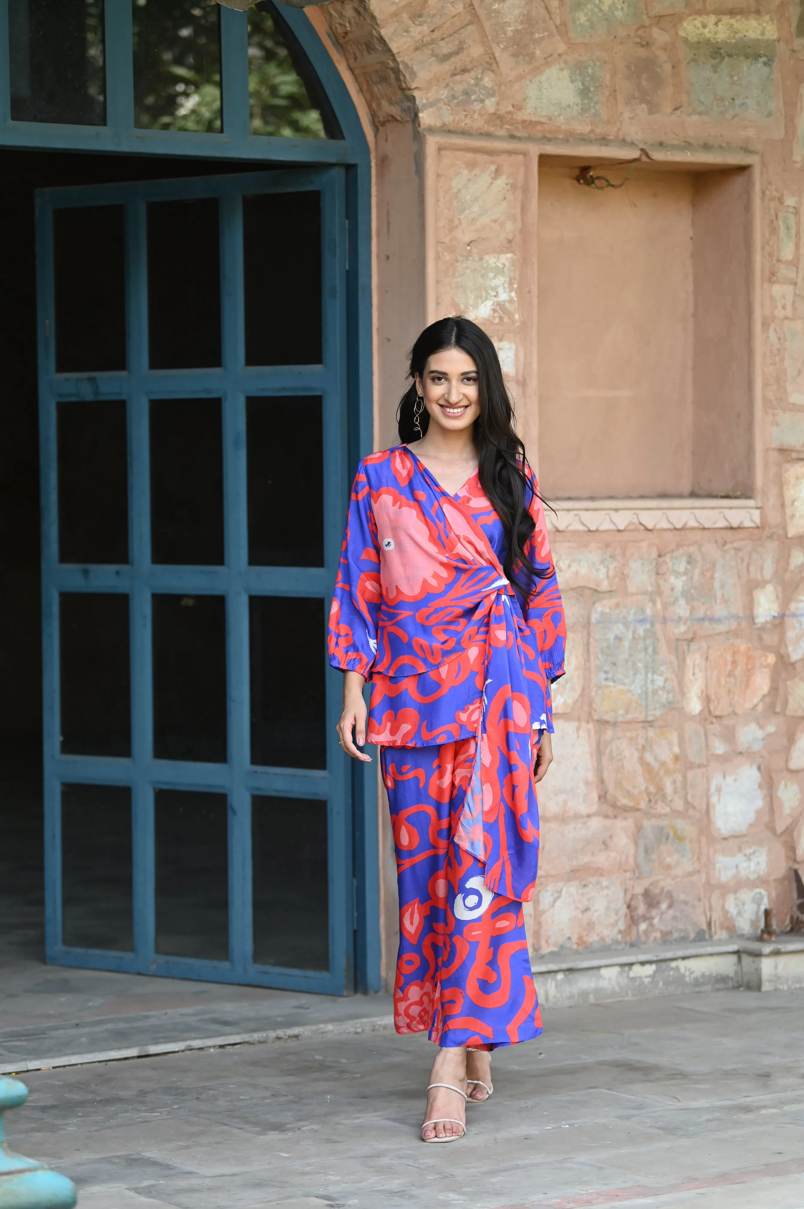 Chic Blue & Red Wave Coord Set