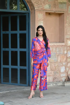 Chic Blue & Red Wave Coord Set