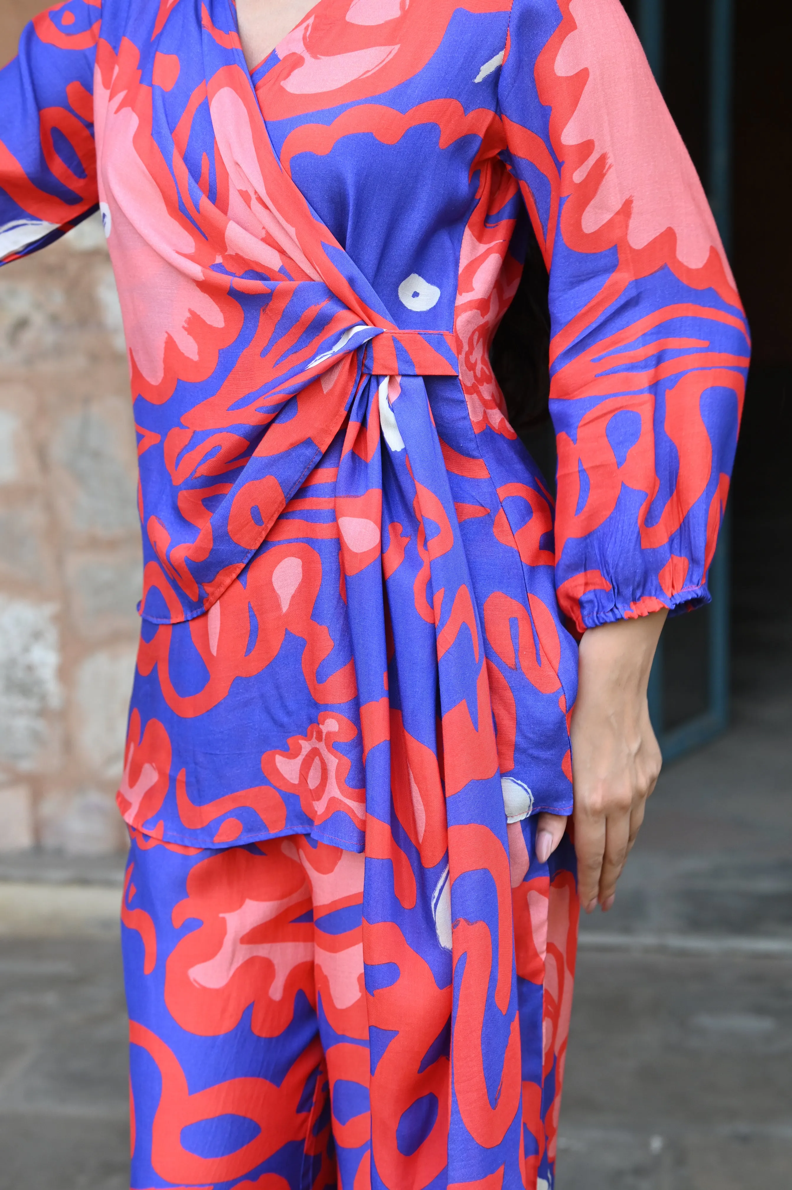 Chic Blue & Red Wave Coord Set