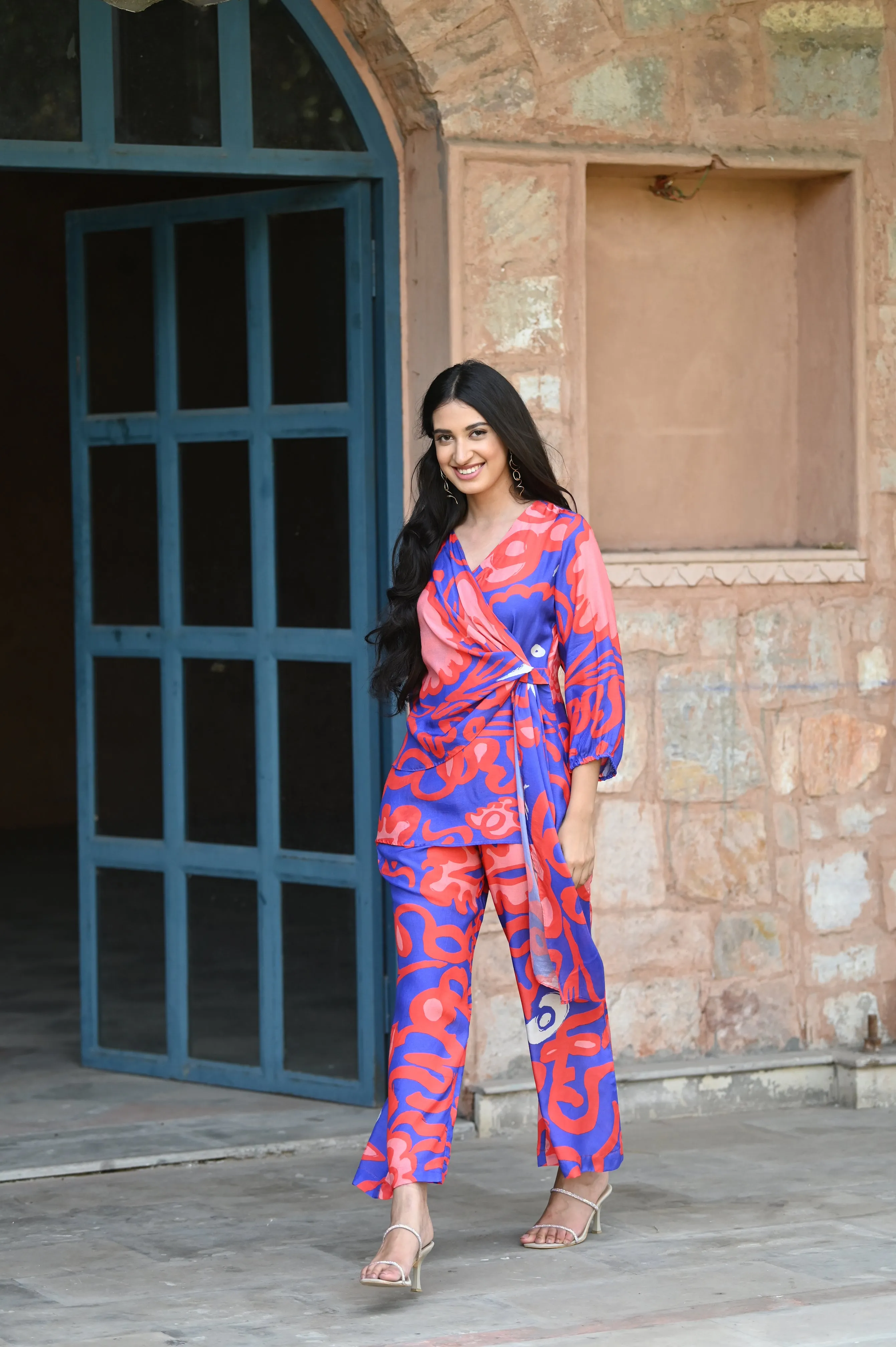 Chic Blue & Red Wave Coord Set