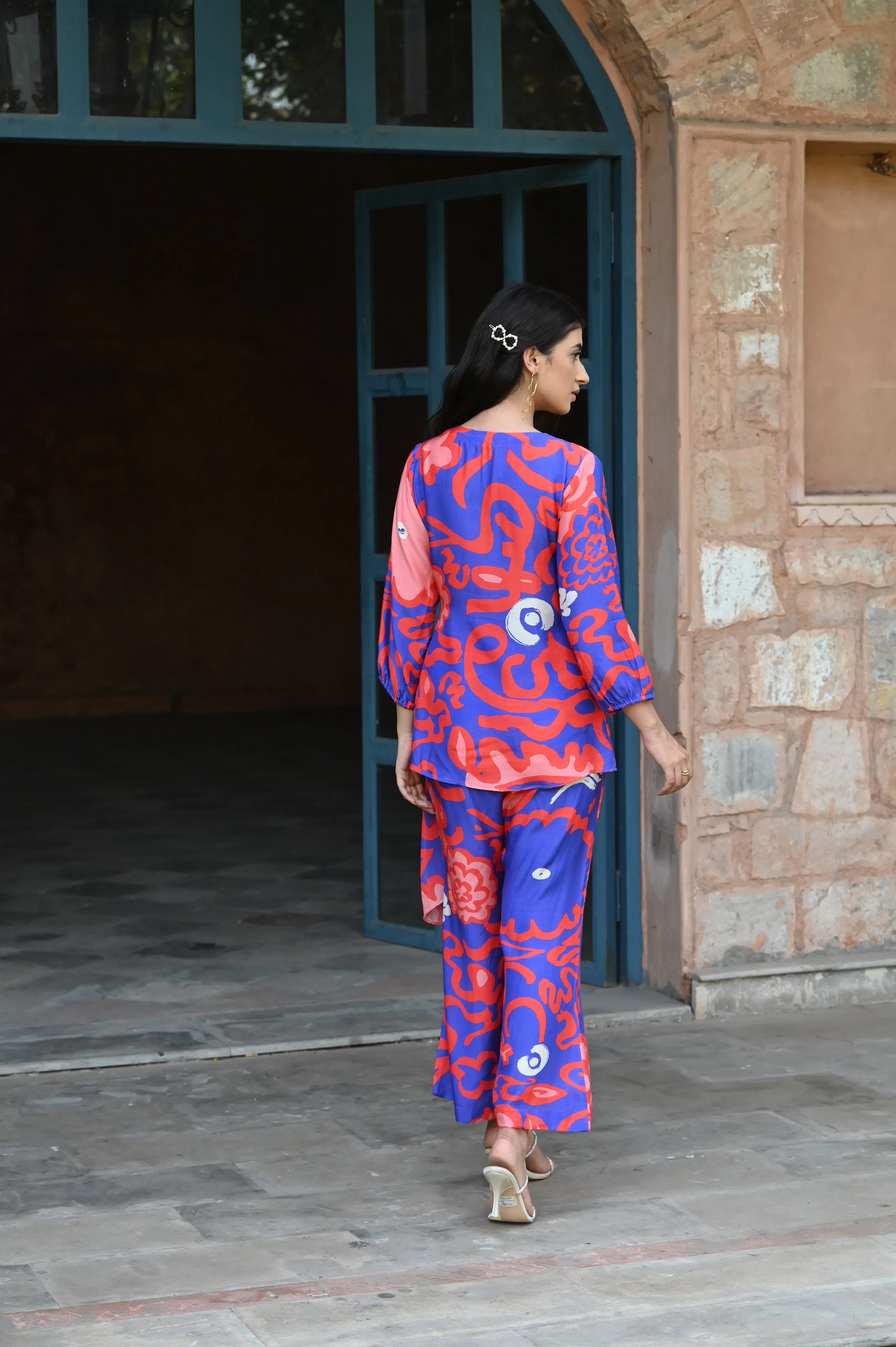 Chic Blue & Red Wave Coord Set