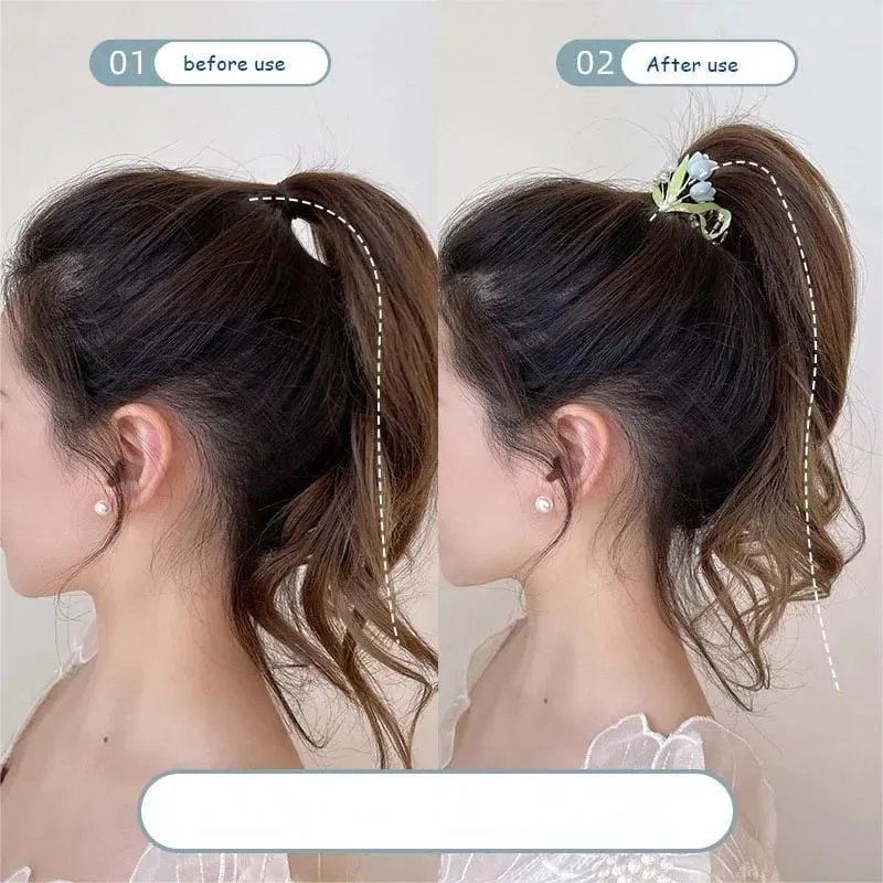 Chic Enamel Pearl Charm Tulip High Ponytail Hair Claw