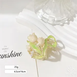 Chic Enamel Pearl Charm Tulip High Ponytail Hair Claw